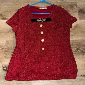 Cato Sparkling Red Tee with Gold Buttons